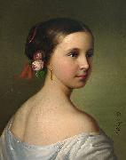 Friedrich Krepp Portrait of a young woman with roses in her hair oil painting artist